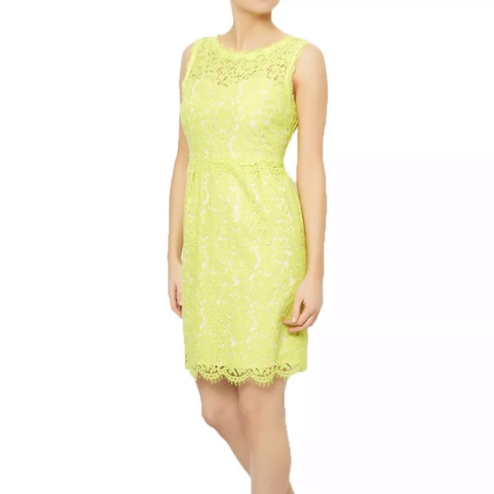 3/$40 DARLING NEON YELLOW/ GREEN LACE SHIFT DRESS SZ XS COCKTAIL DRESS